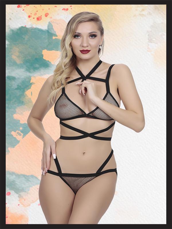 Censan Siyah File Detaylı Fantezi İç Çamaşır Takımı