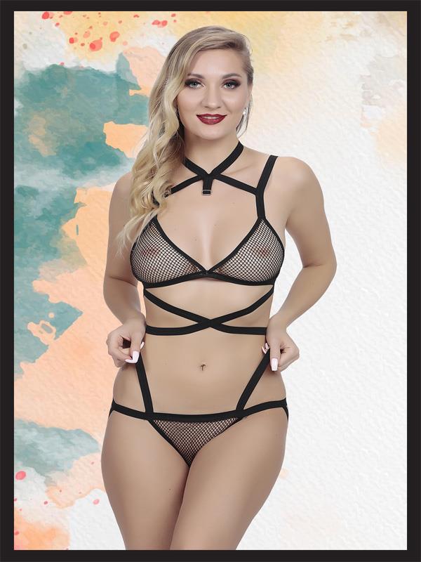 Censan Siyah File Detaylı Fantezi İç Çamaşır Takımı