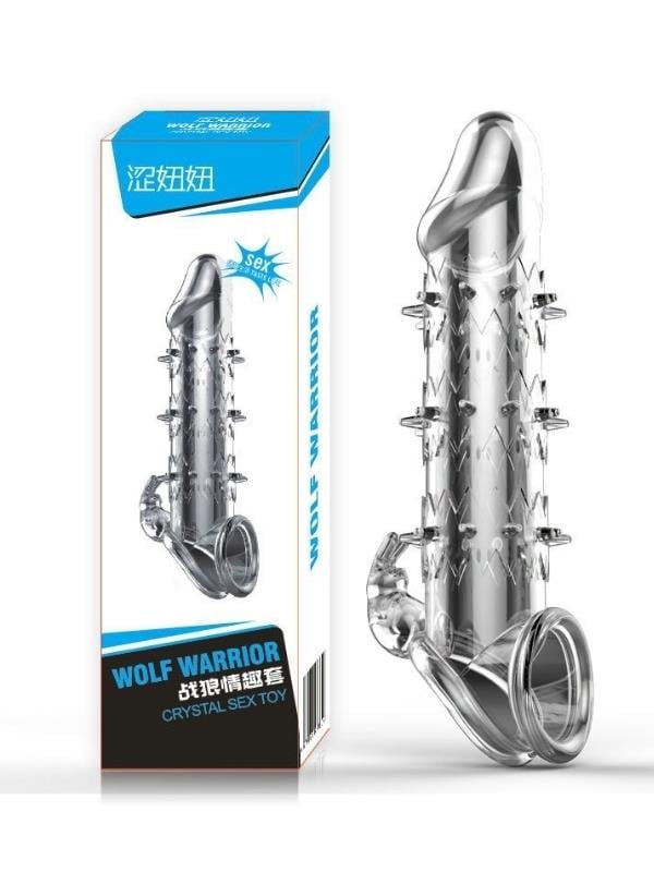 Censan Wolf Warrior Crystal Şeffaf Dokulu Penis Kılıfı – Esnek TPE Malzeme, Gerçekçi His, 13.8 cm
