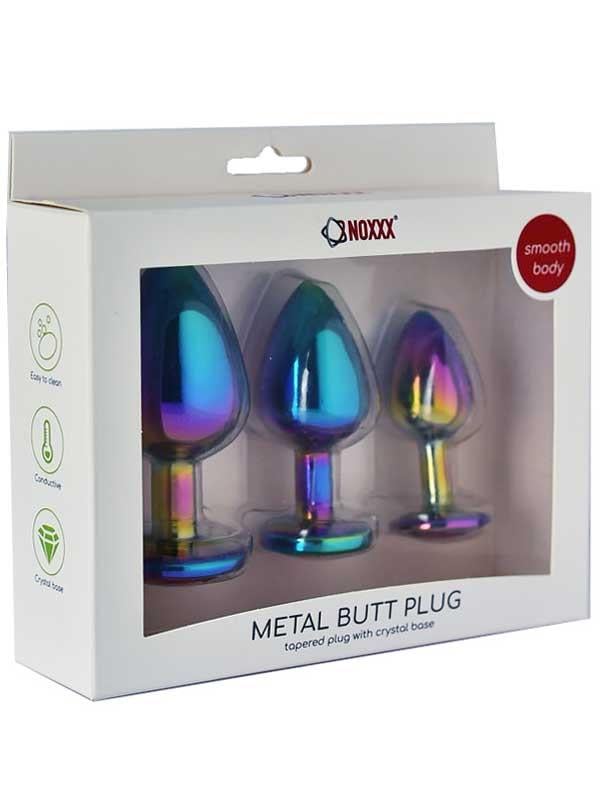 NOXXX Taşlı Çok Renkli Çelik Anal Plug - 3 Boy Set