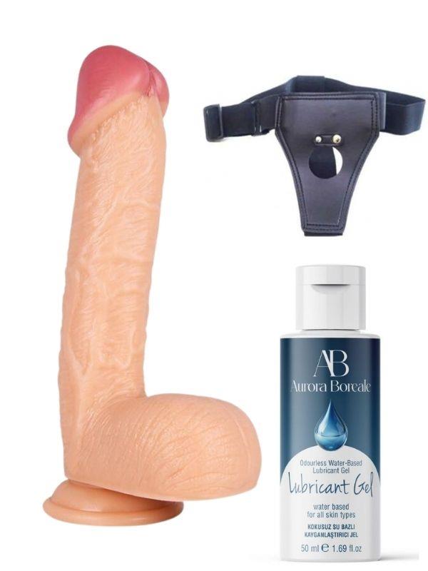Censan Belden Bağlamalı Kayganlaştırıcı Set Noctis 34cm Realistik Dildo No:72