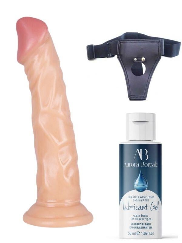 Censan Belden Bağlamalı Kayganlaştırıcı Set Noctis 21cm Realistik Dildo No:77