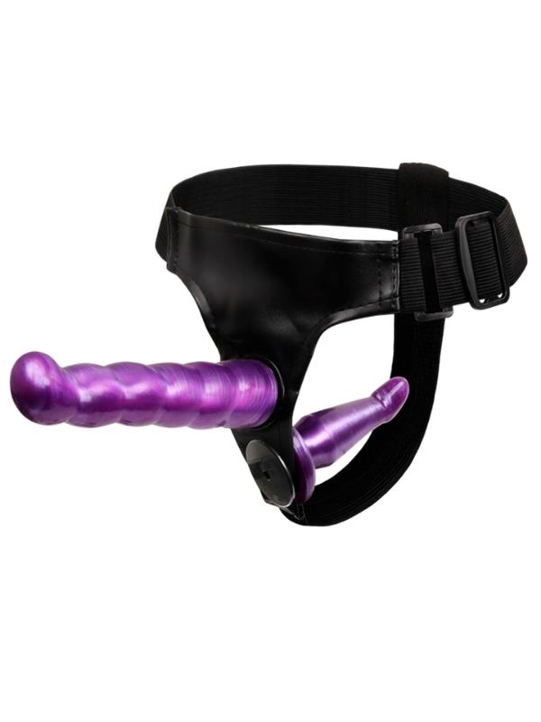 Censan Çift Taraflı Mor Renk Belden Bağlamalı Dildo