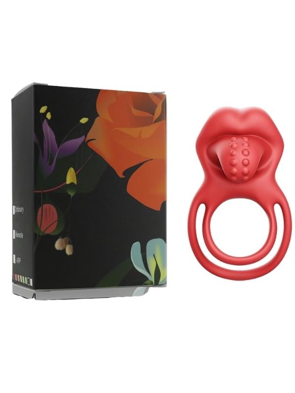 Censan Kırmızı Dudak Dil Şeklinde Şarjlı Titreşimli Penis Halkası