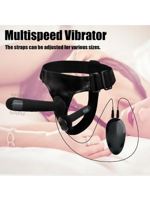 Censan Siyah Double Dong Titreşimli Belden Bağlamalı Çift Taraflı Bisex Dildo Vibratör