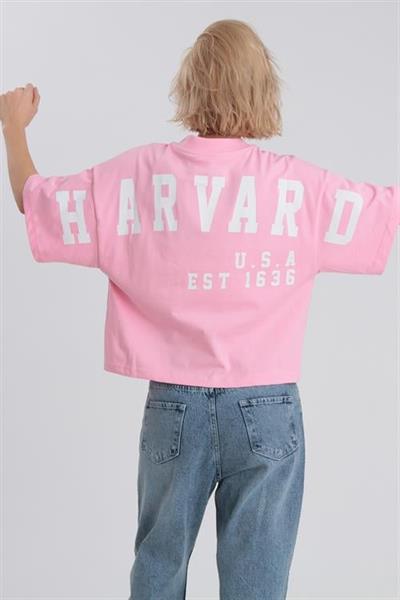 0021 HARVARD BASKILI TİŞÖRT PEMBE