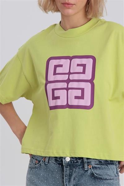 0022 ÖN BASKILI OVERSIZE TİŞÖRT AÇIK YEŞİL
