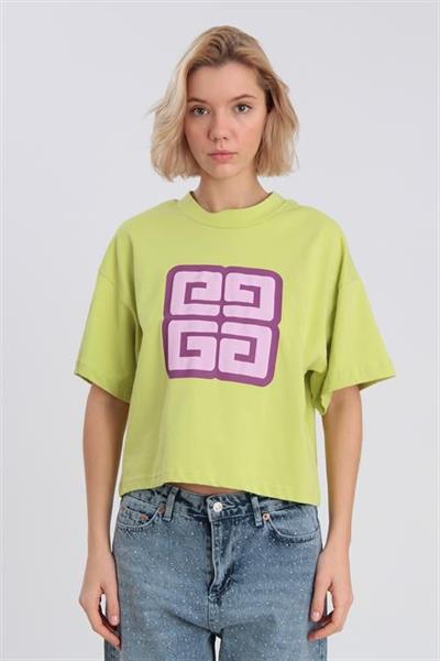0022 ÖN BASKILI OVERSIZE TİŞÖRT AÇIK YEŞİL
