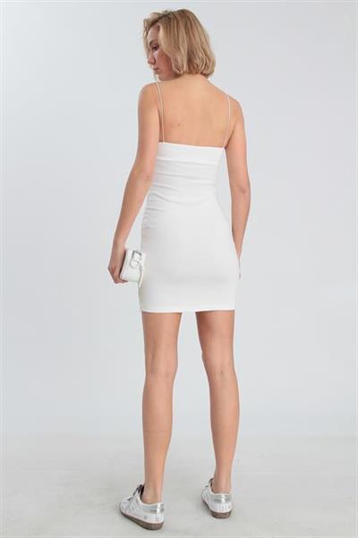 0045 İP ASKILI PAMUK ELBİSE EKRU