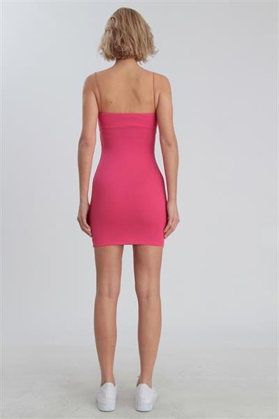 0045 İP ASKILI PAMUK ELBİSE FUŞYA