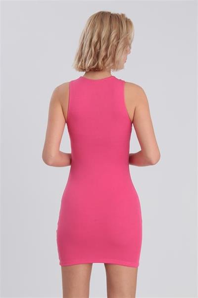 0046 BİSİKLET YAKA PAMUK ELBİSE FUŞYA