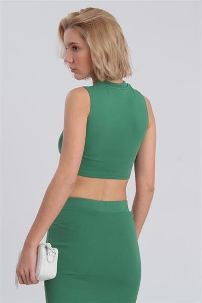 0048 BİSİKLET YAKA PAMUK CROP YEŞİL