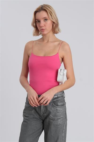 0052 İP ASKILI PAMUK UZUN CROP FUŞYA