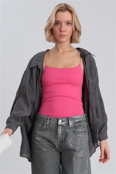 0052 İP ASKILI PAMUK UZUN CROP FUŞYA