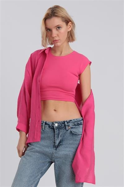 0053 PAMUK KISA KOL CROP FUŞYA