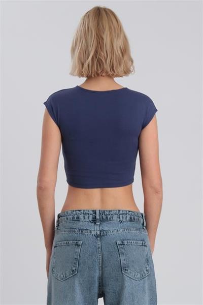 0053 PAMUK KISA KOL CROP LACİVERT