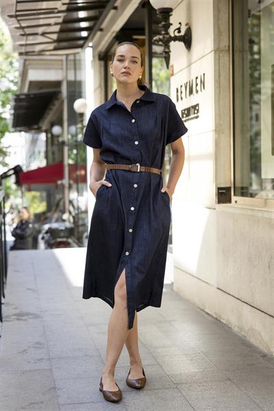 0090 DENİM KEMERLİ ELBİSE LACİVERT