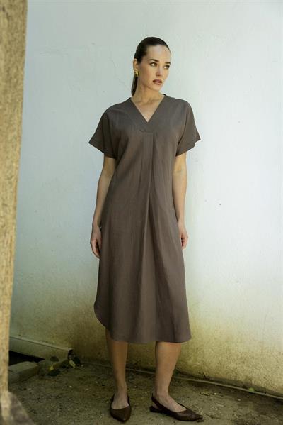 3131 KETEN ELBİSE(2835) KAHVE