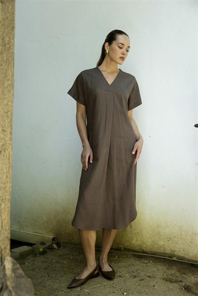 3131 KETEN ELBİSE(2835) KAHVE