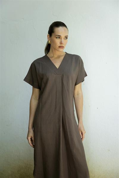 3131 KETEN ELBİSE(2835) KAHVE