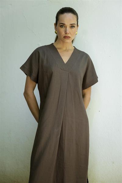 3131 KETEN ELBİSE(2835) KAHVE