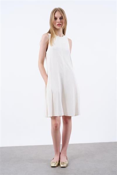 3181 SIFIR KOL KETEN ELBİSE BEYAZ