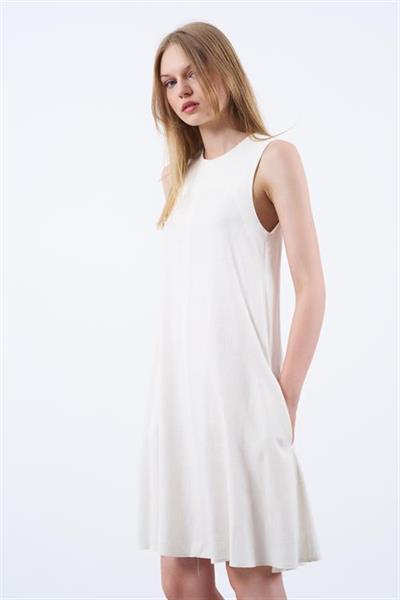 3181 SIFIR KOL KETEN ELBİSE BEYAZ