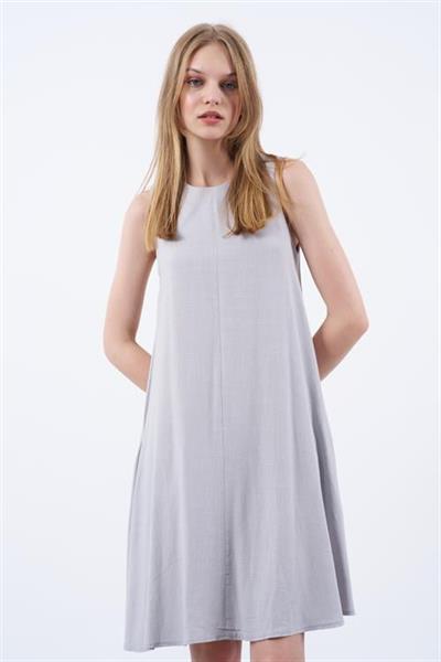 3181 SIFIR KOL KETEN ELBİSE GRİ