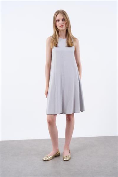 3181 SIFIR KOL KETEN ELBİSE GRİ