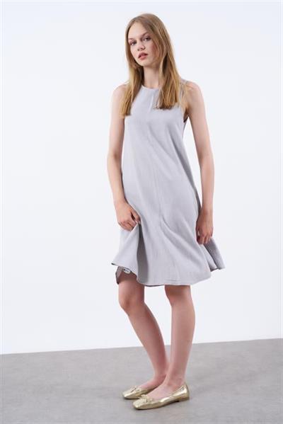 3181 SIFIR KOL KETEN ELBİSE GRİ