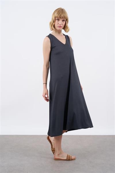 3189 SIFIR KOL PETEK ELBİSE ANTRASİT