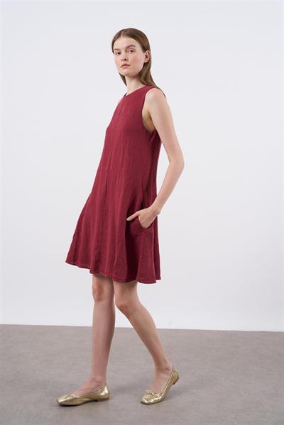 3202 SIFIR KOL KETEN ELBİSE(3181) BORDO