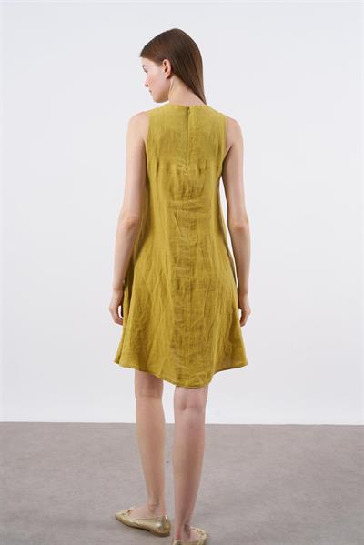 3202 SIFIR KOL KETEN ELBİSE(3181) HARDAL