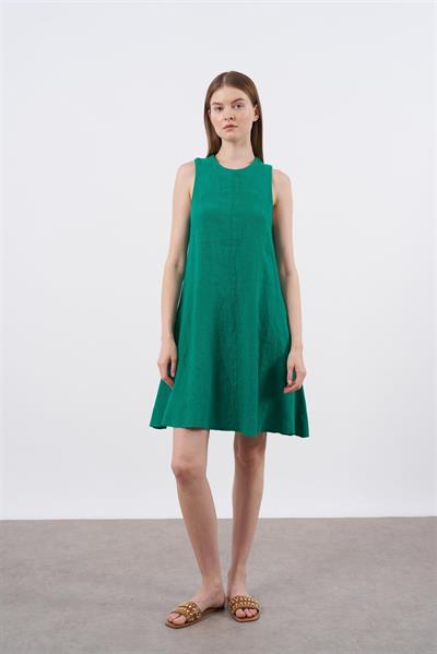 3202 SIFIR KOL KETEN ELBİSE(3181) KOYU ÇİMEN