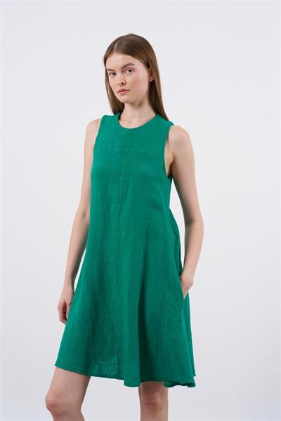 3202 SIFIR KOL KETEN ELBİSE(3181) KOYU ÇİMEN