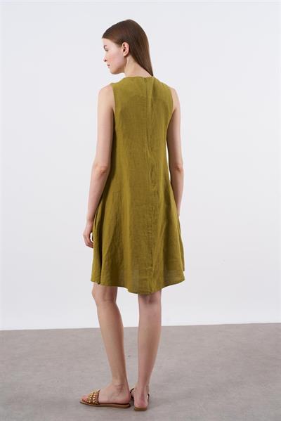 3202 SIFIR KOL KETEN ELBİSE(3181) YAĞ YEŞİLİ