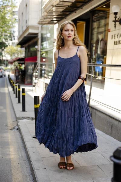 3208 KIRIŞIK ASKILI ELBİSE LACİVERT