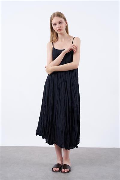 3208 KIRIŞIK ASKILI ELBİSE SİYAH