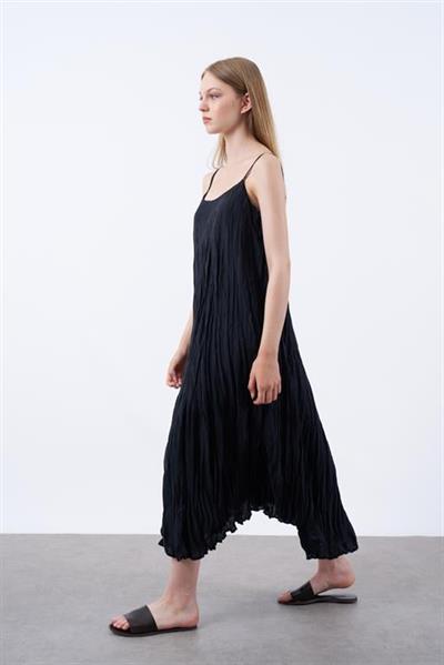 3208 KIRIŞIK ASKILI ELBİSE SİYAH