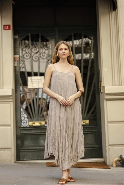 3208 KIRIŞIK ASKILI ELBİSE VİZON