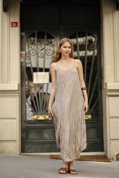 3208 KIRIŞIK ASKILI ELBİSE VİZON