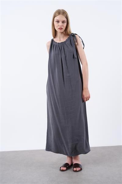 3213 OMUZDAN BAĞLAMALI ELBİSE ANTRASİT