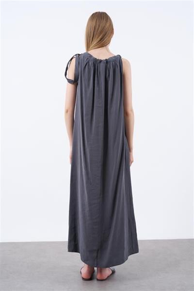 3213 OMUZDAN BAĞLAMALI ELBİSE ANTRASİT