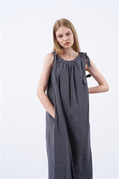 3213 OMUZDAN BAĞLAMALI ELBİSE ANTRASİT