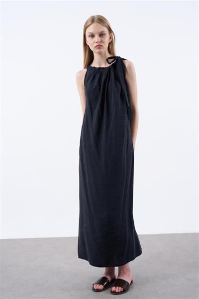 3213 OMUZDAN BAĞLAMALI ELBİSE SİYAH