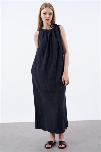 3213 OMUZDAN BAĞLAMALI ELBİSE SİYAH