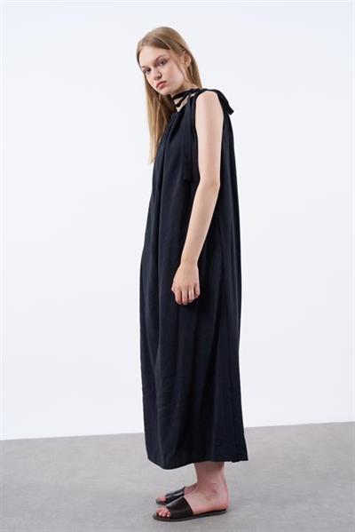 3213 OMUZDAN BAĞLAMALI ELBİSE SİYAH