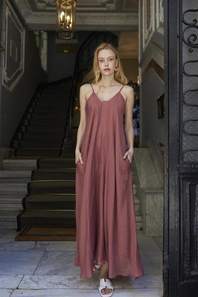 3227 ASKILI ELBİSE KİREMİT