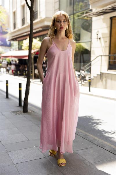 3227 ASKILI ELBİSE PEMBE