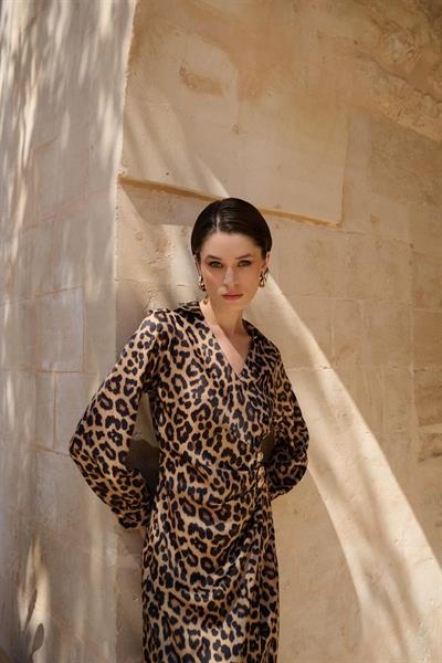 3238 SATEN LEOPAR ELBİSE LEOPAR